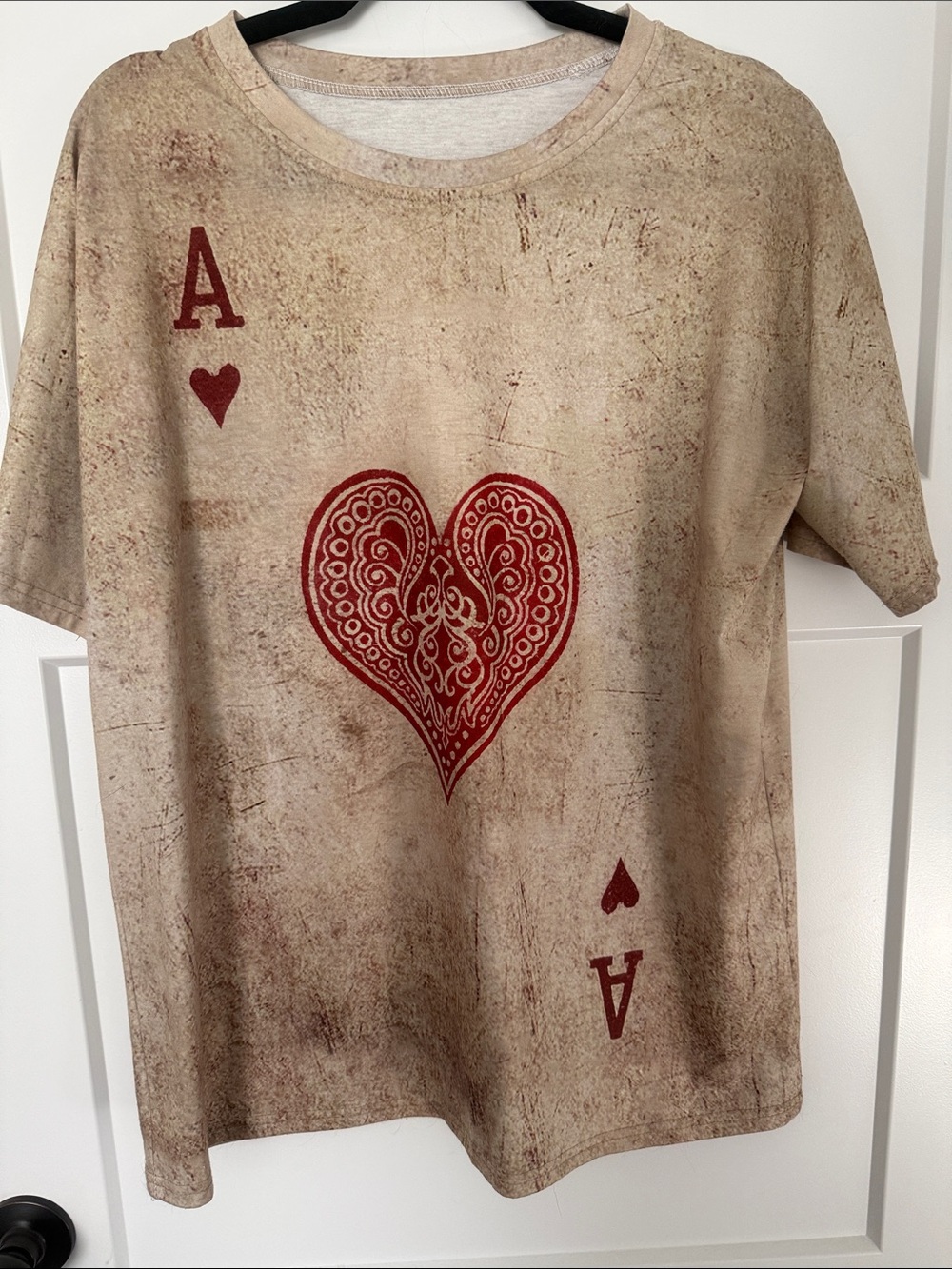 Ace of Hearts Graphic Tee - Red on Distressed Beige